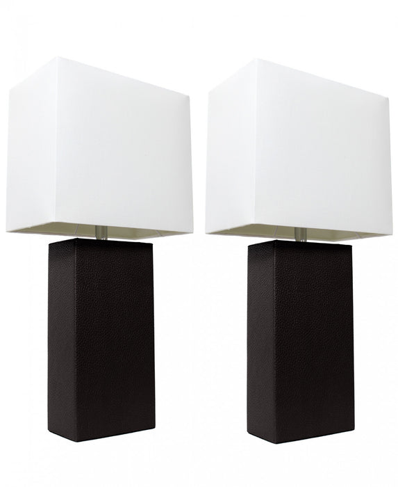 Elegant Designs 2 Pack Modern Leather Table Lamps with White Fabric Shades, Black Lamp Set