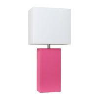 Elegant Designs Modern Leather Table Lamp with White Fabric Shade, Hot Pink