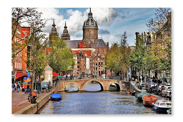 Beautiful Amsterdam Canals 16x24 Wall Art Fabric Panel Without Frame