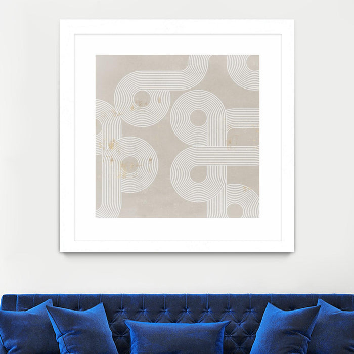 \"Fluxus I\" Matted and Framed White 36x36 Wall Art