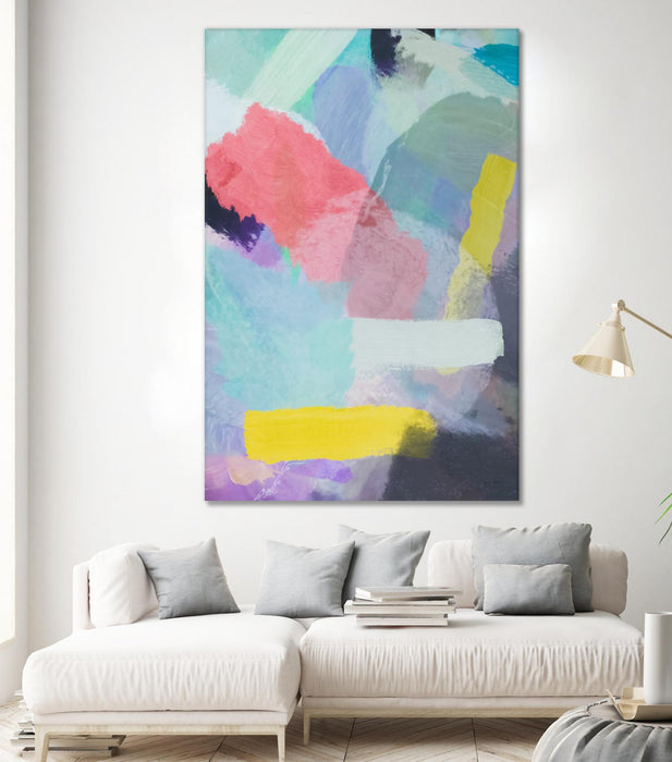 \"Brush Painting Texture Abstract In Blue Pink Yellow Green\" Giant Art 72x48 Wall Art