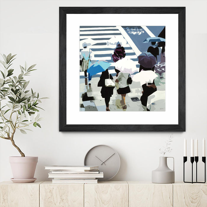 \"April Showers\" Matted and Framed Black 36x36 Wall Art