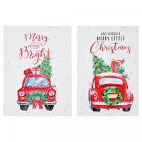 Canvas Wall Sign with Glitter Red Car with Gifts - Set of 2 Wall Decor