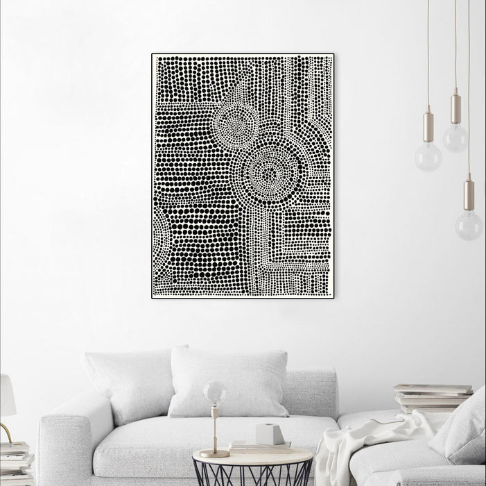 \"Clustered Dots A\" Canvas Framed Black 30x40 Wall Art