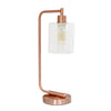 Simple Designs Bronson Antique Style Industrial Iron Lantern Desk/Task Lamp with Glass Shade, Rose Gold