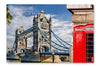 Tower Bridge With Red Phone Booths In London 28x42 Wall Art Frame And Fabric Panel