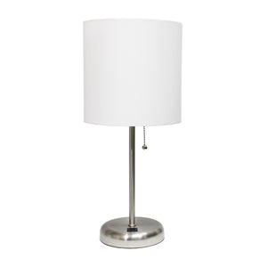 Limelights Stick Lamp with Usb Charging Port And Fabric Shade, White Table Lamp