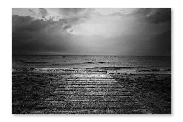 Bridge into The Sea - Loneliness Concept in Bw 24x36 Wall Art Fabric Panel Without Frame