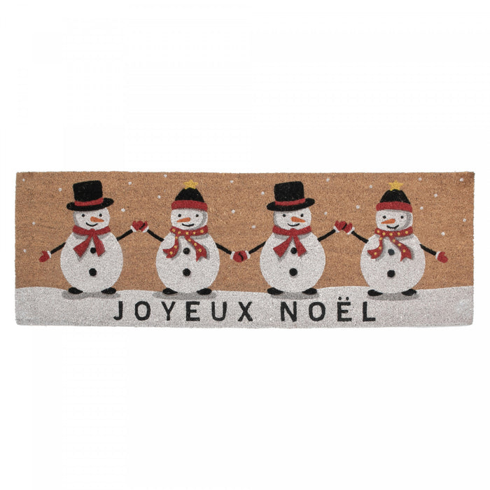 Coir Door Mat Quadruple Snowman - Joyeux Noel 16 x 48 Floormat