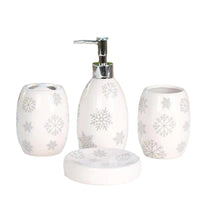 4pc Ceramic Bathroom Set Snowflake on White Bath Accessories