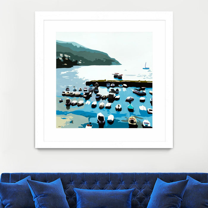 \"Boats\" Matted and Framed White 36x36 Wall Art