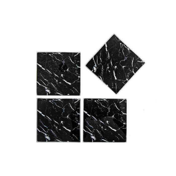 4 Pc Square Glass Coasters Black Marble