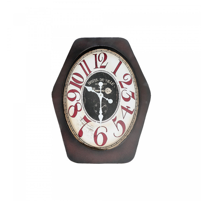 Vintage Metal Hexagon Wall Clock with Glass Espresso
