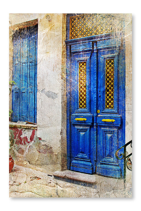 Traditional Greek Streets 28x42 Wall Art Frame And Fabric Panel