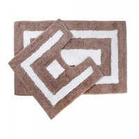 2pc Cotton Bathmat Set White/Taupe Border Bathmat