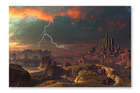 Electric Storm Over Distant Alien City 16x24 Wall Art Fabric Panel Without Frame