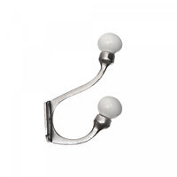 Iron Hook with Ceramic Ivory Knob Nickel - Set of 4 Hooks