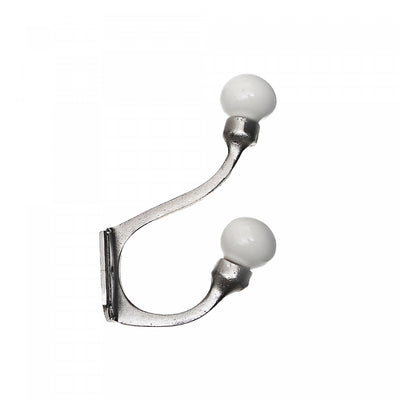 Iron Hook with Ceramic Ivory Knob Nickel - Set of 4 Hooks|Crochet en fer de couleur nickel avec bouton ivoire en céramique - ensemble de 4 crochets