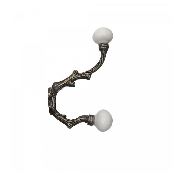 Iron French Hook with Ceramic Ivory Knob Antique Brass - Set of 4 Hooks