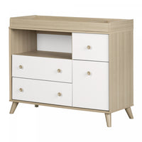 Yodi Wide Changing Table With Drawers - Soft Elm and White 