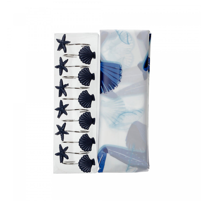 Peva Shower Curtain With 12 Polyresin Hooks Starfish