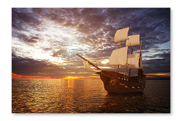 Ancient Ship in The Sea 24x36 Wall Art Fabric Panel Without Frame