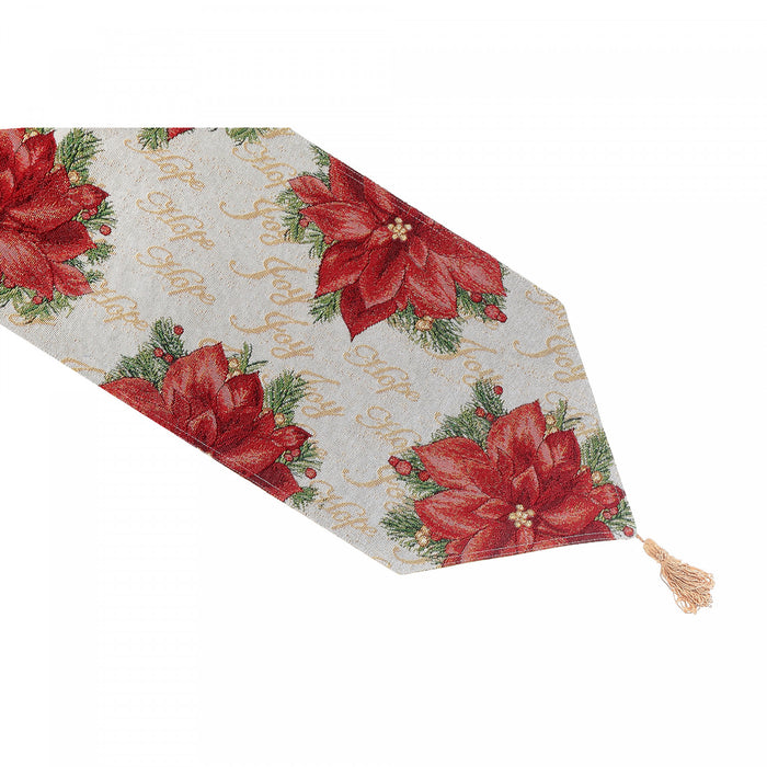 Tapestry Runner Joy Hope Poinsettia 36\" Table Runner