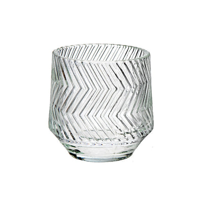 Round Glass Candle Holder Chevron - Set of 4|Bougeoir rond en verre à motif de chevrons - ensemble de 4