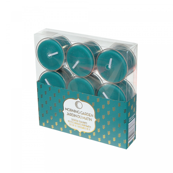 9 Pk Oversized Clear Cup Scented Tealights Morning Garden - 19 Grams Candle
