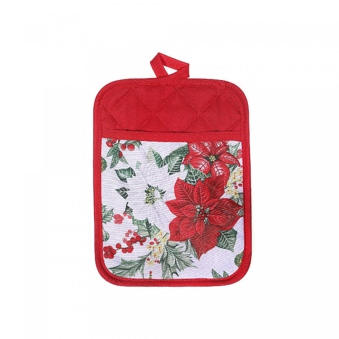 Potholder With Pocket Poinsettia Print - Set of 4