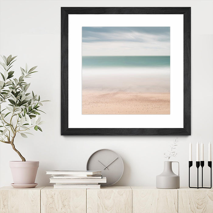 \"Beach, Sea, Sky\" Matted and Framed Black 36x36 Wall Art