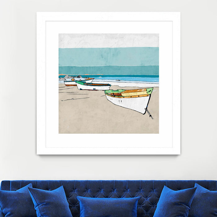 \"Lined Up\" Matted and Framed White 36x36 Wall Art
