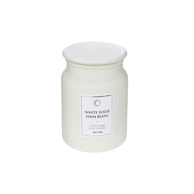 19 Oz Luxe Scented Candle with Glass Lid White Suede - Set of 2|Bougie parfumée de luxe de 19 oz à arôme de daim blanc avec couvercle en verre - ensemble de 2