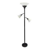 Elegant Designs 3 Light Floor Lamp with White Scalloped Glass Shades, Restoration Bronze And White