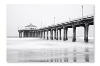 Black  White Photo of Manhattan Beach Pier 16x24 Wall Art Fabric Panel Without Frame