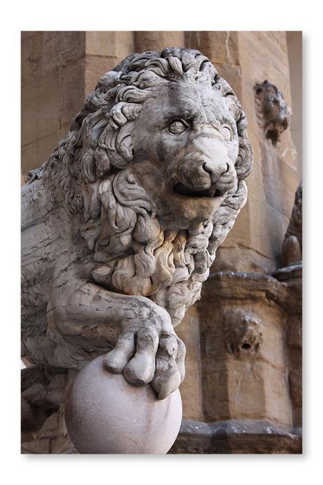 Old Lion Sculpture 16x24 Wall Art Frame And Fabric Panel