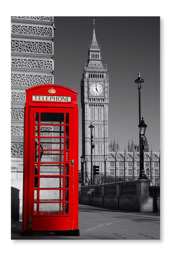 B & W Westminster Phone Box 16x24 Wall Art Fabric Panel Without Frame