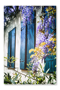 Old Windows With Blue Shutters 24x36 Wall Art Frame And Fabric Panel
