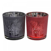 Glass Tealight Holders Amber Trees - Set of 2 Candle Holder