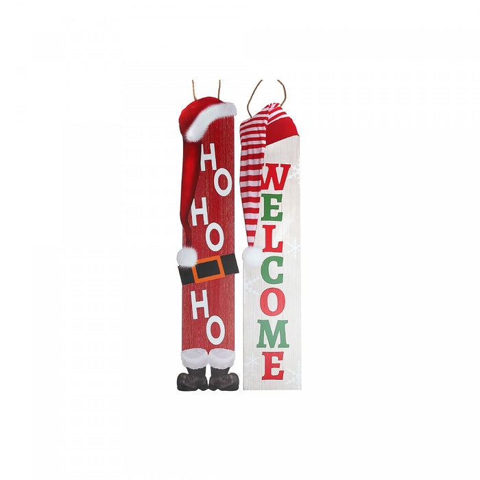 Wooden 'Welcome' 'Ho ho ho' Porch Sign - Set of 2