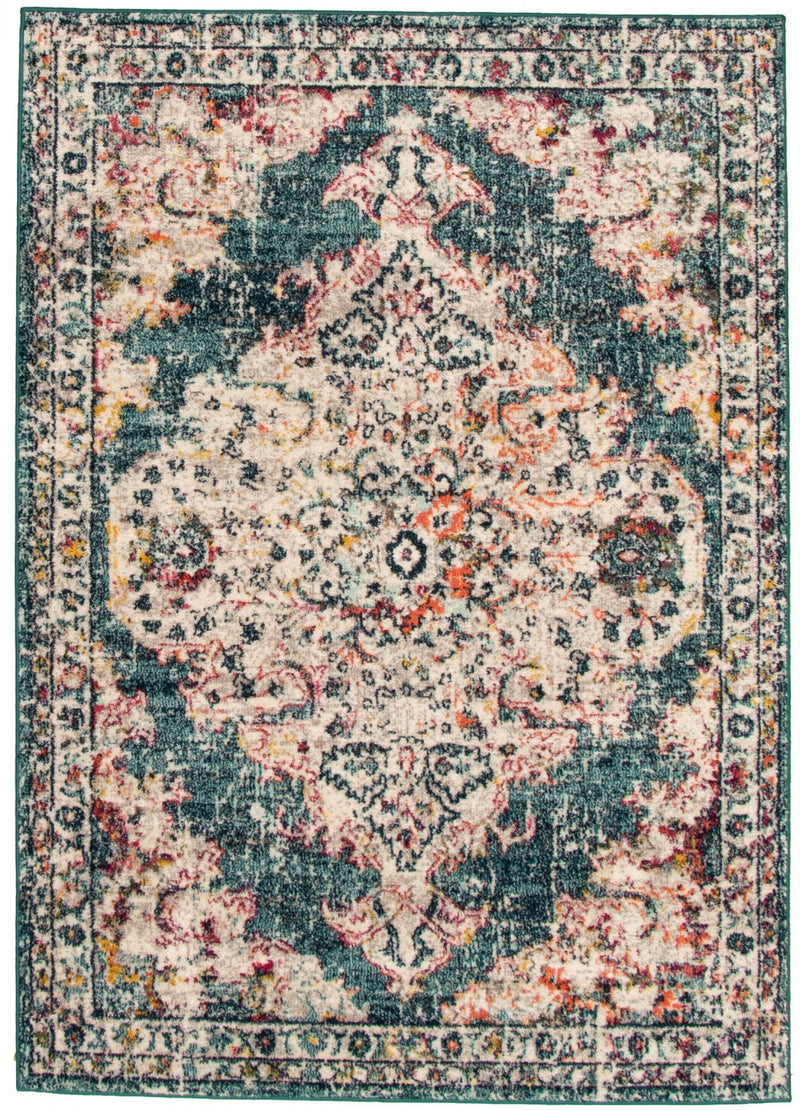 Raina Vintage Turquoise Area Rug - 6'7" x 9'9"