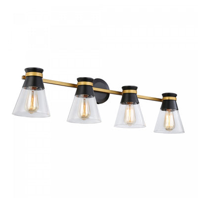 Kanata Black & Brushed Brass 4-Light Bathroom Vanity Light