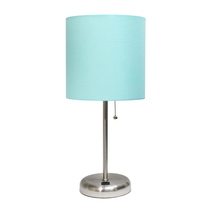 Limelights Stick Lamp with Usb Charging Port And Fabric Shade, Aqua  Table Lamp