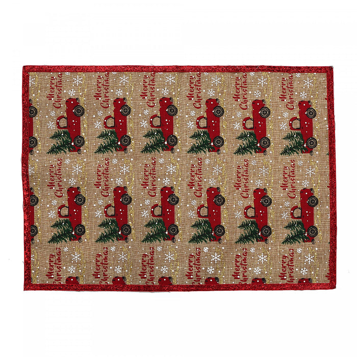 Red Truck with Tree Print Polyester Placemat - Set of 12
