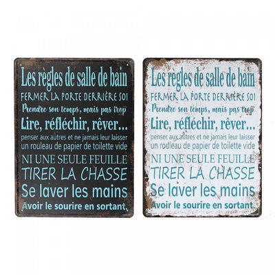 Metal Wall Sign Regles De Salle De Bain - Set of 2 Wall Decor|Panneau mural « Les règles de salle de bain » en métal - ensemble de 2 décorations murales