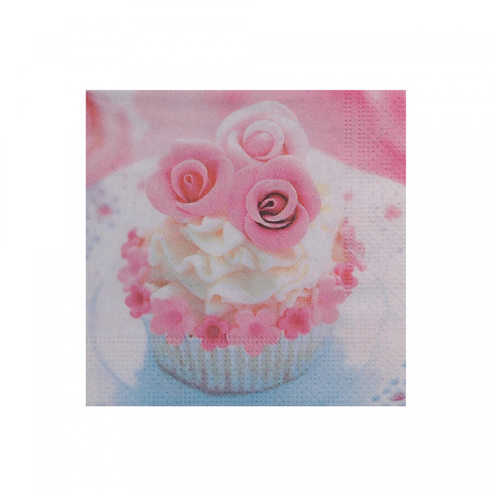 20 Pack 3 Ply Cocktail Napkin Rose Cupcake - Set of 6