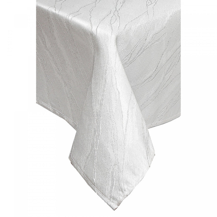 White 54\" x 72\" Marble Tablecloth with Lurex
