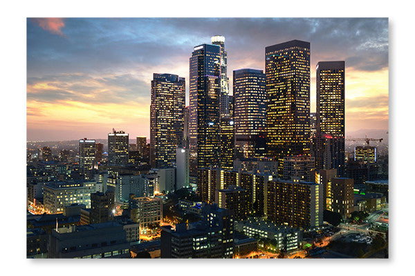 Los Angeles Downtown At Sunset, California 16x24 Wall Art Frame And Fabric Panel