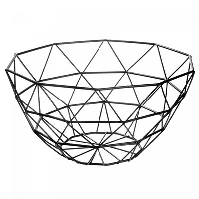 Round Geometric Metal Fruit Basket Black|Corbeille de fruits ronde en métal noir à motifs de formes géométriques