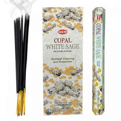 Hem Incense 20 Stick Copal White Sage - Set of 6 Incense Sticks|20 bâtons d’encens Hem à arome de copal et de sauge blanc - ensemble de 6 paquets de bâtons d’encens